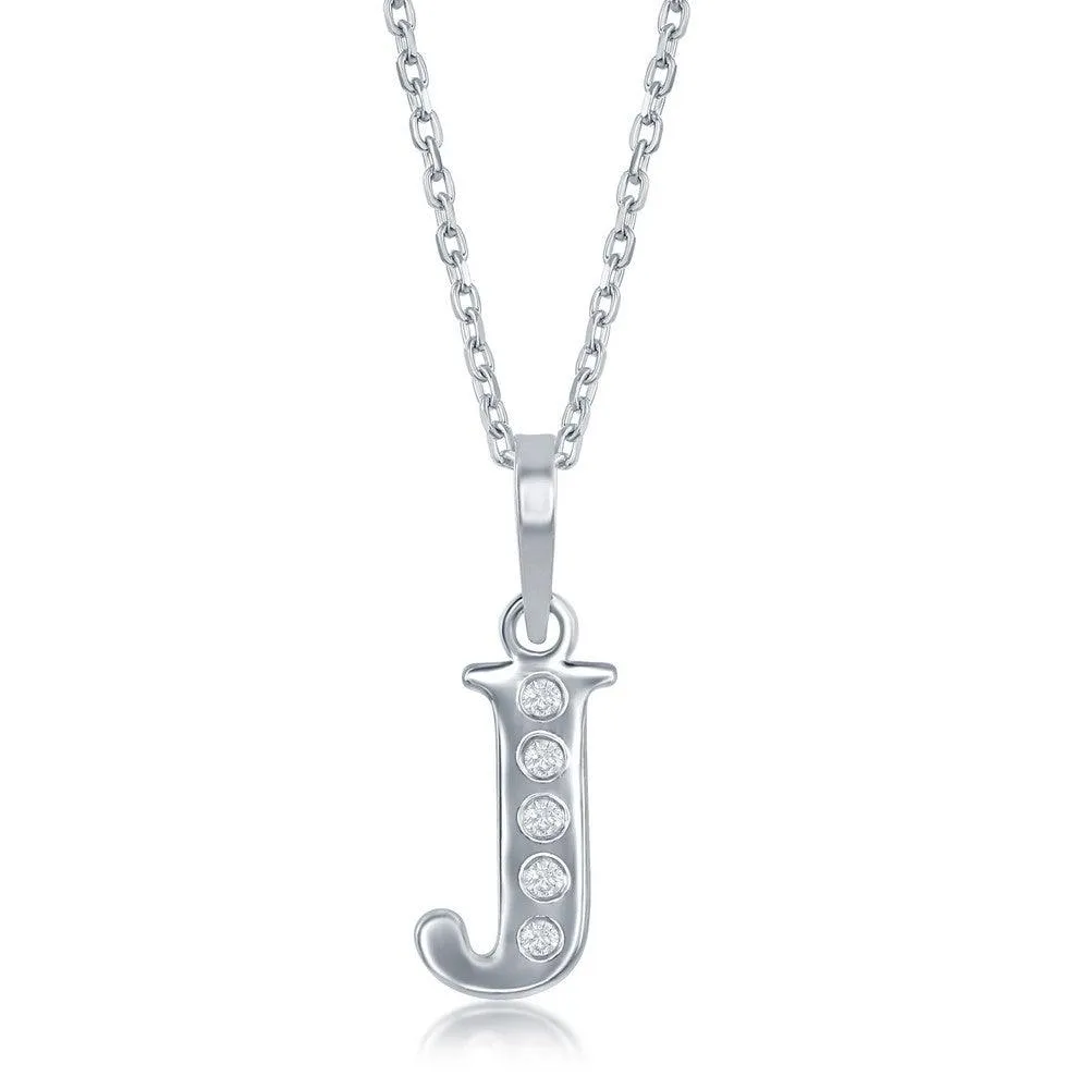 Sterling Silver Diamond "J" Initial Pendant Chain