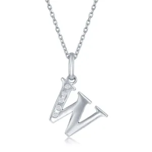 Sterling Silver Diamond "W" Initial Pendant Chain