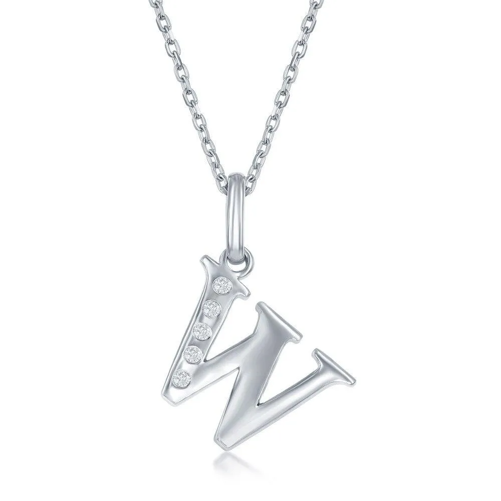 Sterling Silver Diamond "W" Initial Pendant Chain
