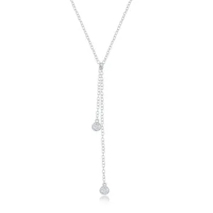 Sterling Silver Double Bezel-Set CZ Dangling Lariat Necklace