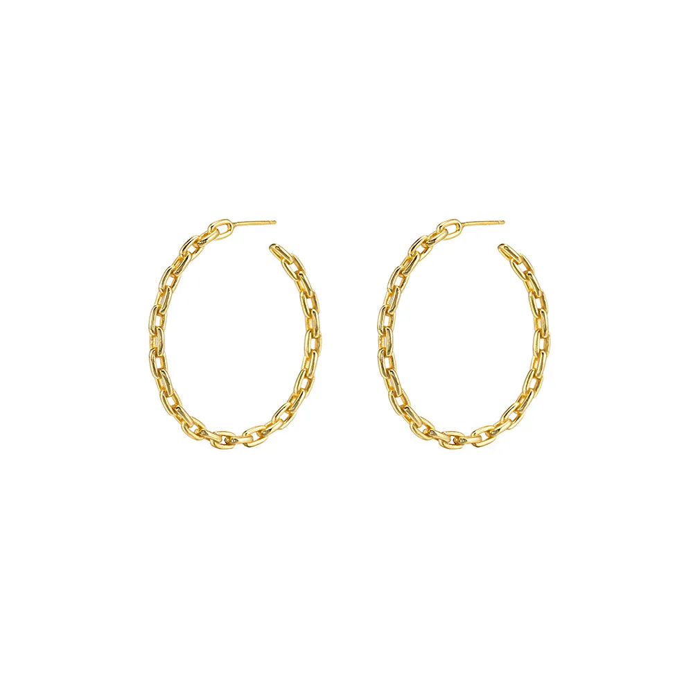 Sterling Silver Large Chain Hoop Earrings