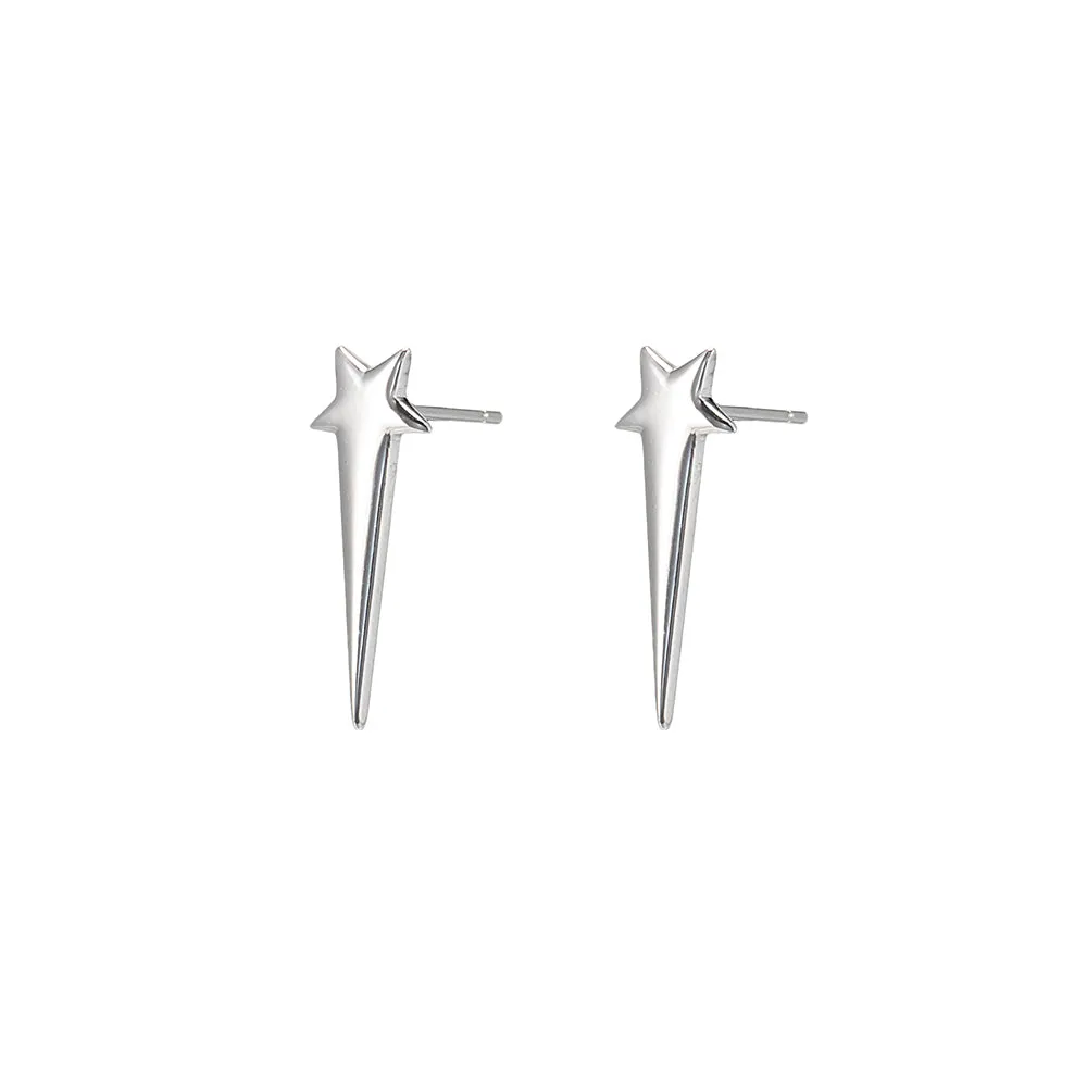 Sterling Silver Long Star Stud Earrings
