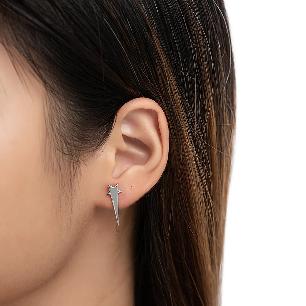 Sterling Silver Long Star Stud Earrings