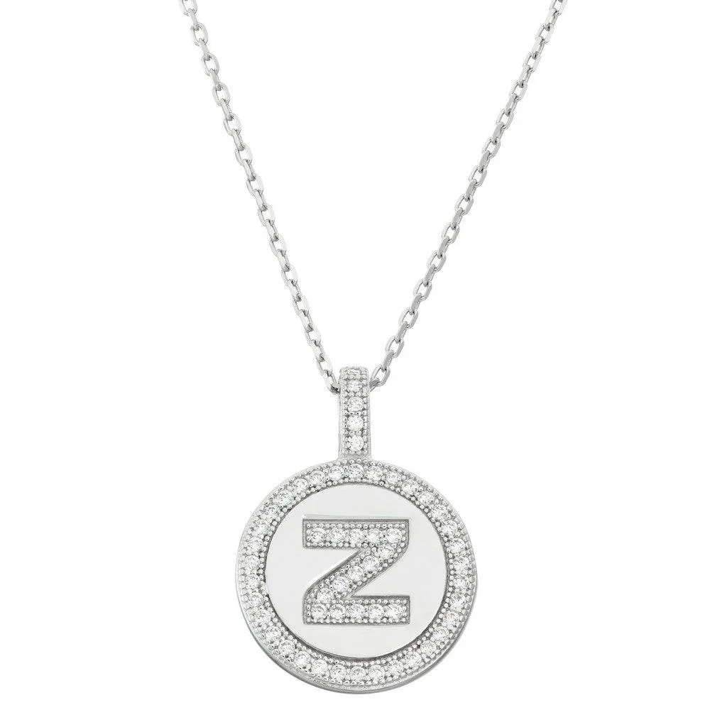Sterling Silver Micro Pave Circle "Z" Pendant Chain