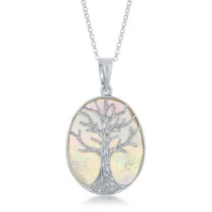 Sterling Silver Oval MOP with Tree Pendant Chain