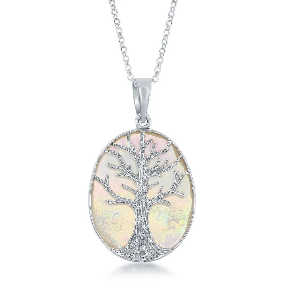Sterling Silver Oval MOP with Tree Pendant Chain