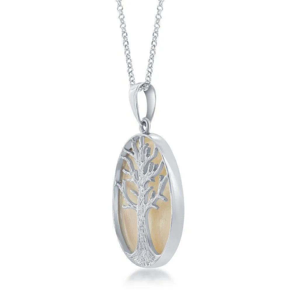 Sterling Silver Oval MOP with Tree Pendant Chain