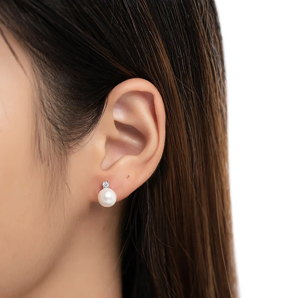 Sterling Silver Pearl and Zirconia Stud Earrings