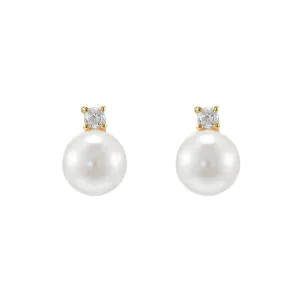 Sterling Silver Pearl and Zirconia Stud Earrings