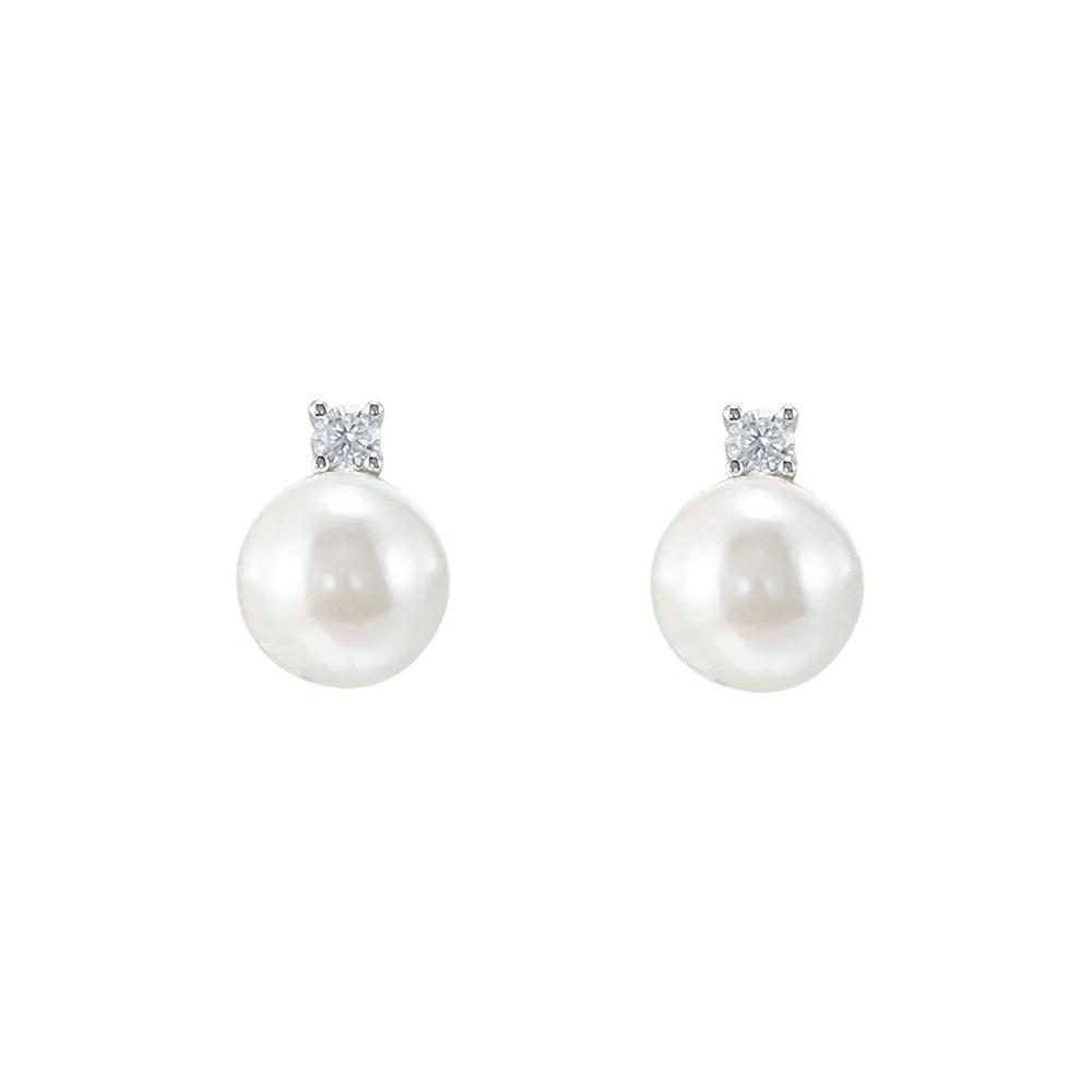 Sterling Silver Pearl and Zirconia Stud Earrings