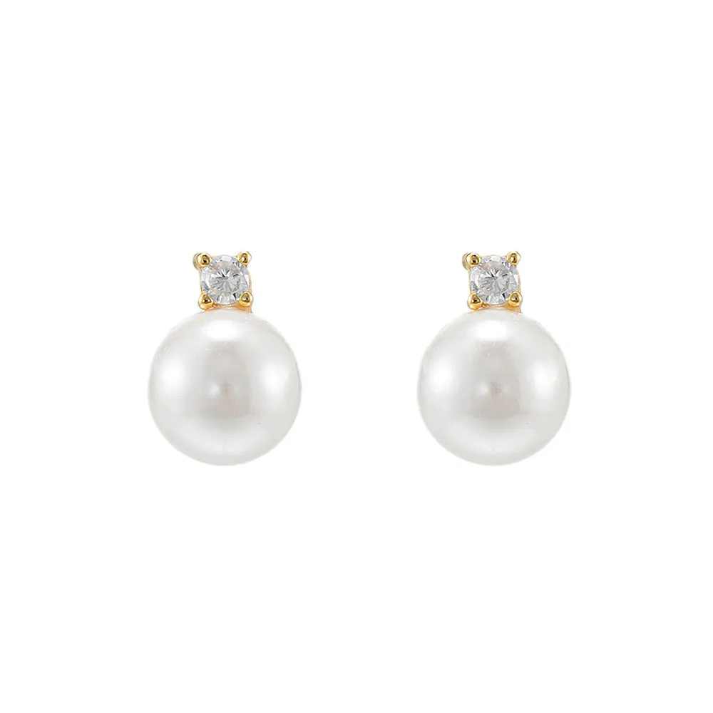 Sterling Silver Pearl and Zirconia Stud Earrings