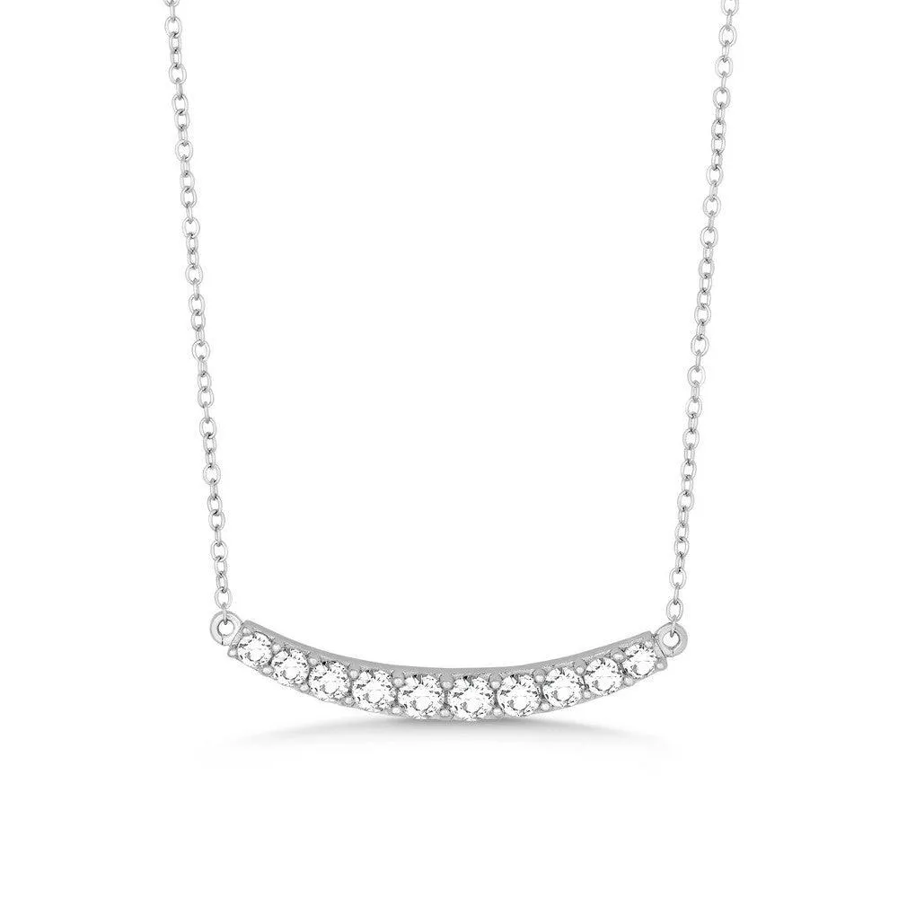 Sterling Silver Slightly Curved CZ Bar Necklace