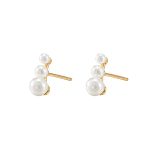 Sterling Silver Triple Pearl Stud Earrings
