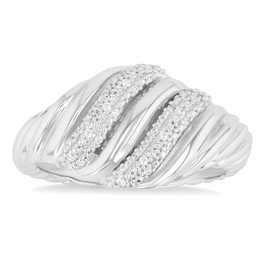 Sterling Silver Twisted Rib Diamond Ring