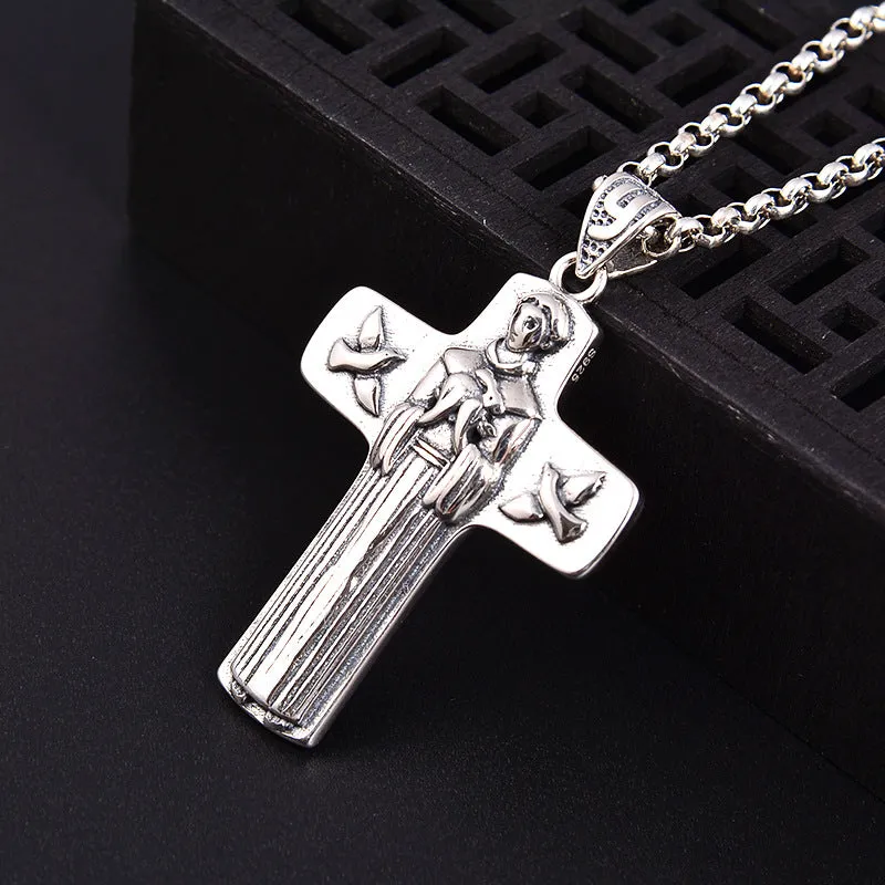 Sterling Silver Virgin Mary Cross Virgencita Necklace