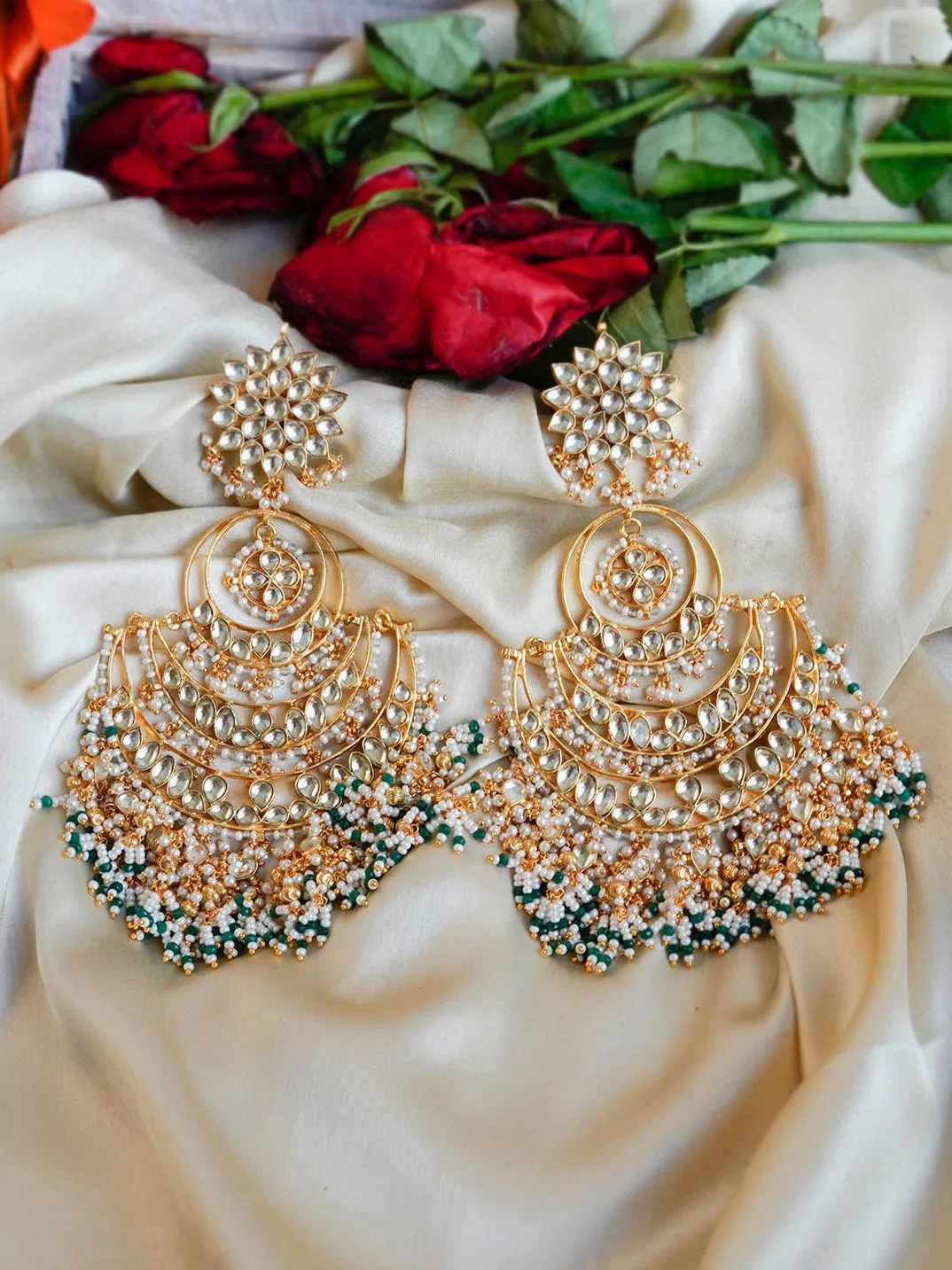 Surbhi Jyoti in Green Color Gold Plated Jadau Kundan Earrings - ME1208Y