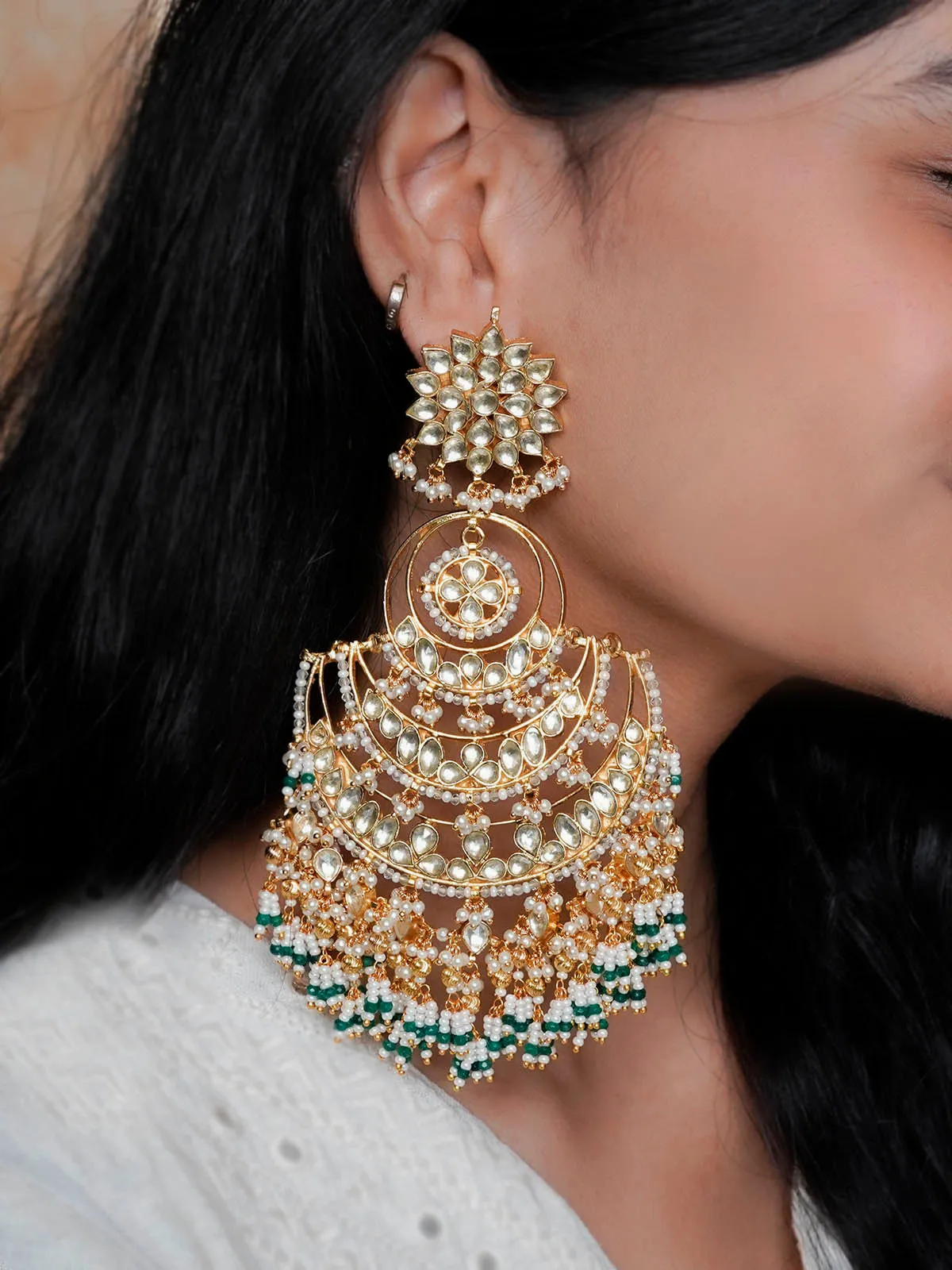 Surbhi Jyoti in Green Color Gold Plated Jadau Kundan Earrings - ME1208Y
