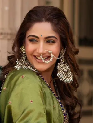 Surbhi Jyoti in Green Color Gold Plated Jadau Kundan Earrings - ME1208Y