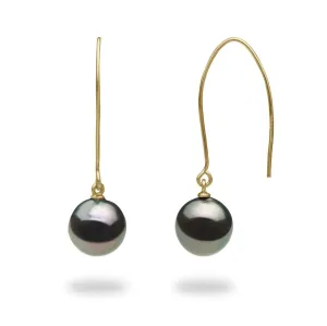Tahitian Black Pearl Earrings in Gold - 9-10mm