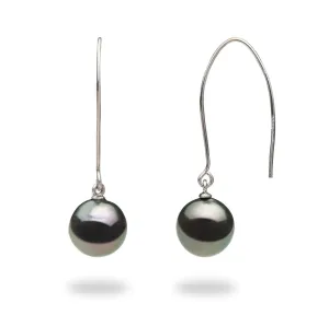 Tahitian Black Pearl Earrings in White Gold - 9-10mm
