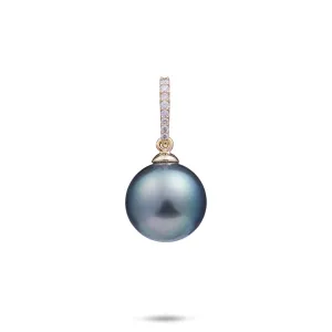 Tahitian Black Pearl Pendant in Gold with Diamonds - 12-14mm