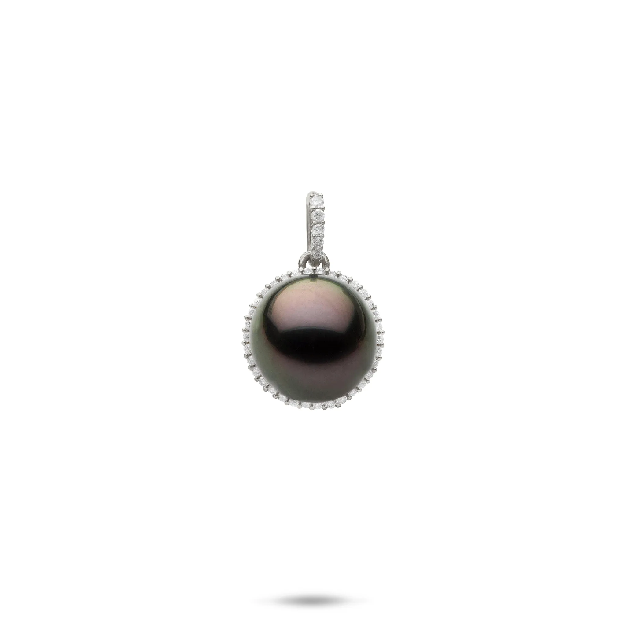 Tahitian Black Pearl Pendant in White Gold with Diamonds - 10-11mm