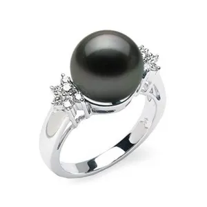 Tahitian Black Pearl Ring in White Gold with Diamonds - 11-12mm