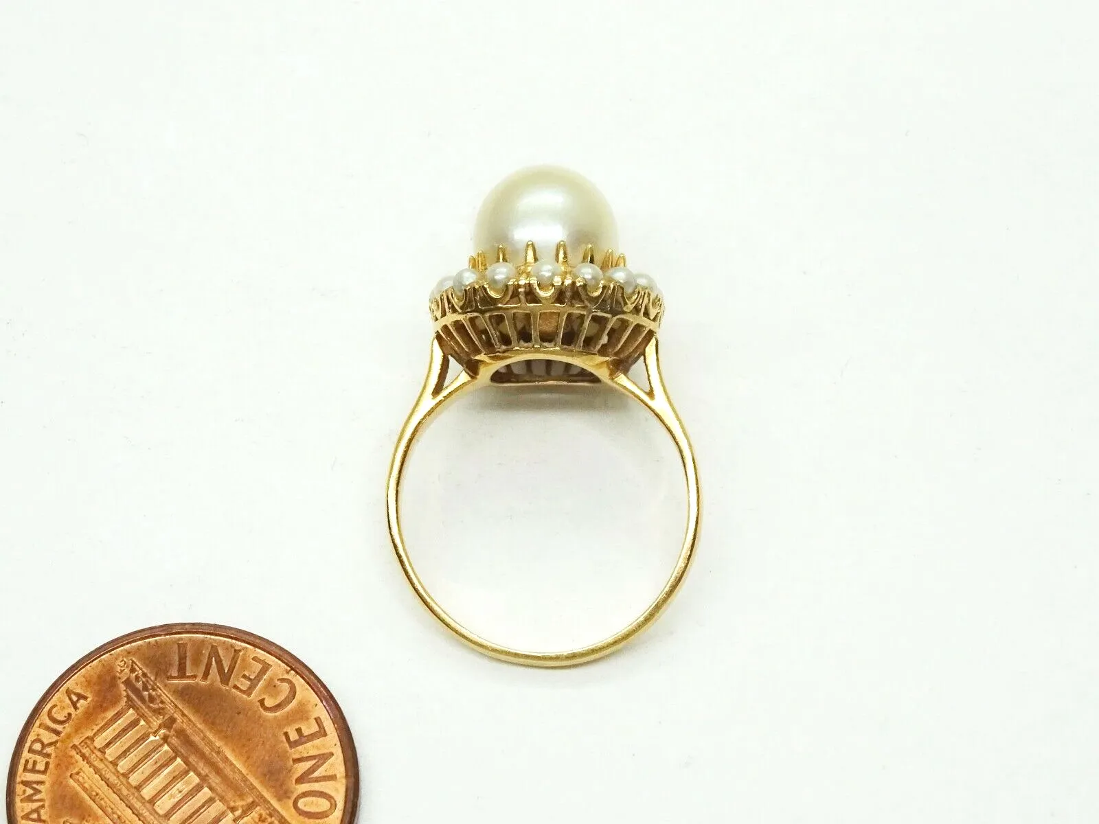 Tasaki Akoya Pearl & Seed Pearl Halo Filigree Ring 18k Gold Size 4.75