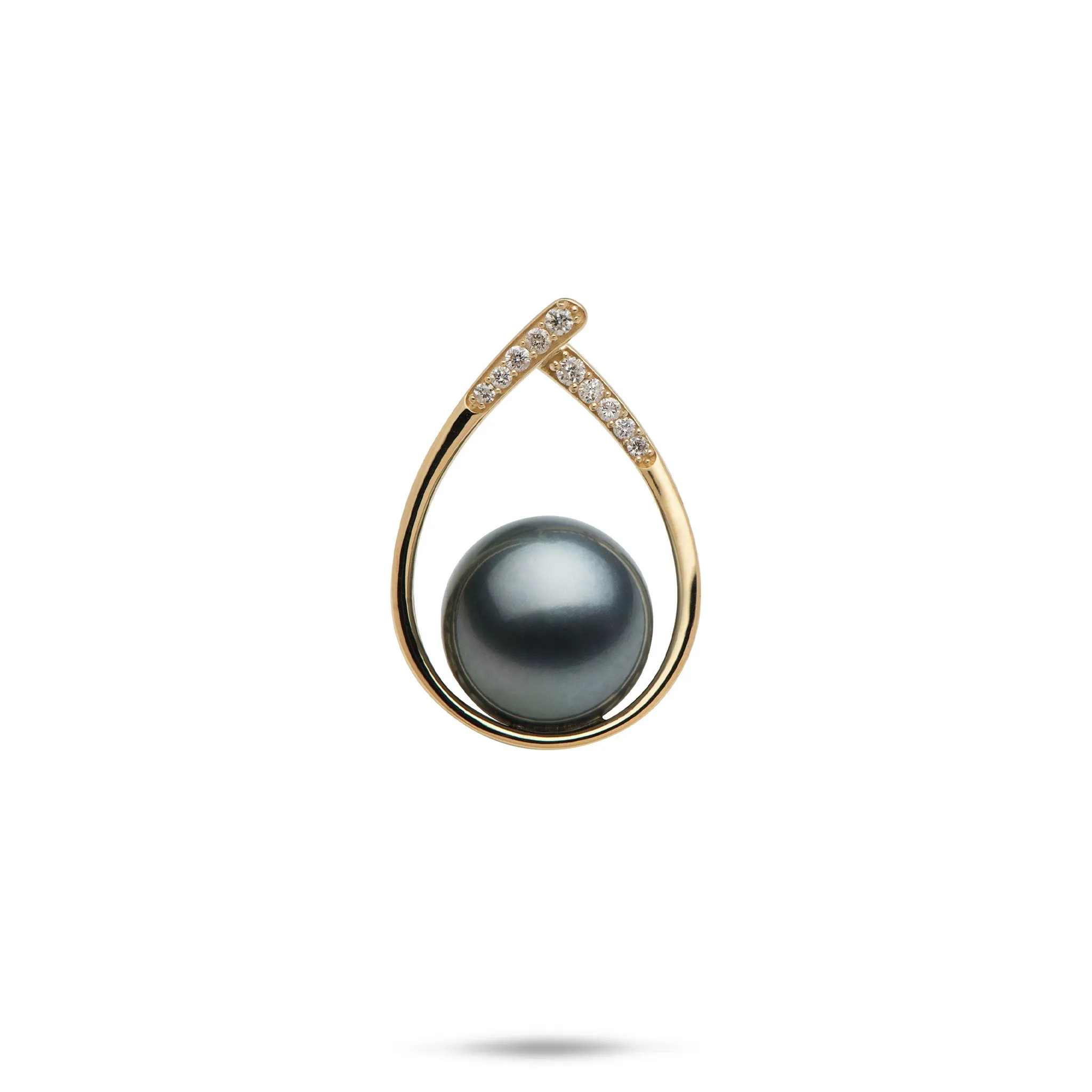 Teardrop Tahitian Black Pearl Pendant in Gold with Diamonds - 10-11mm