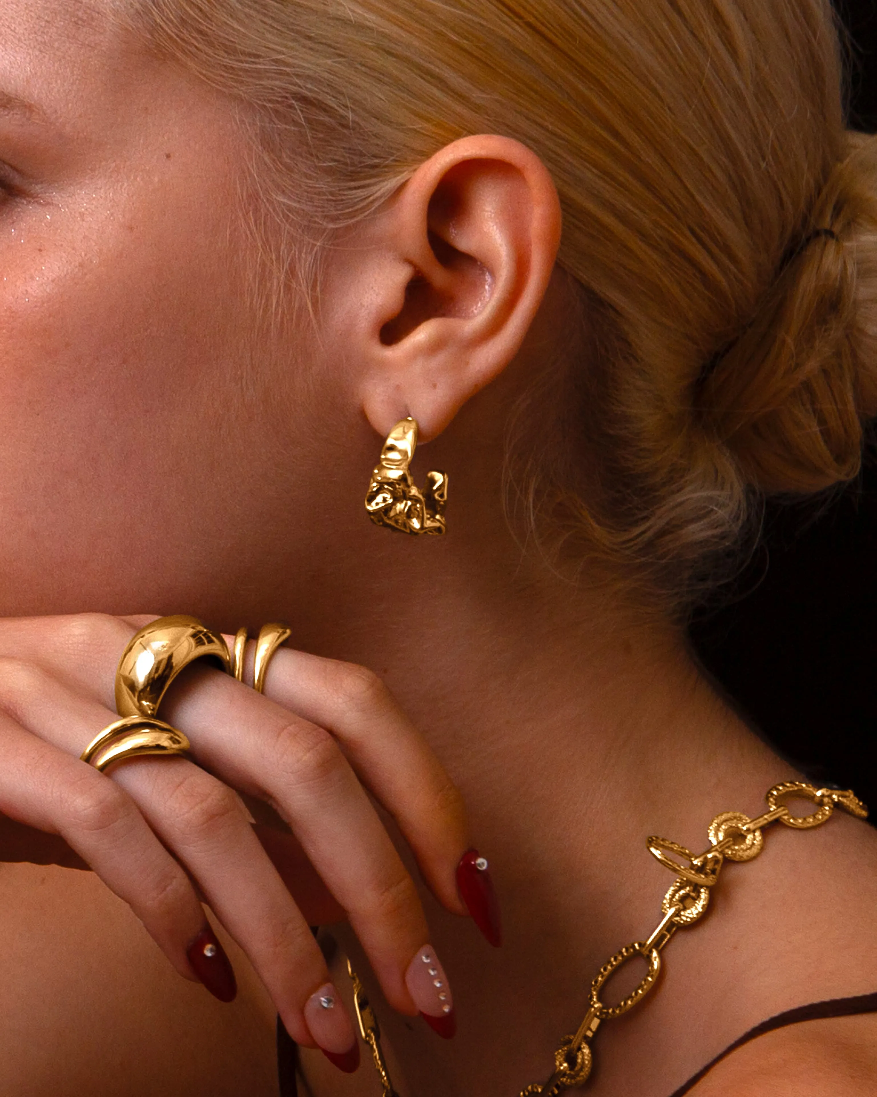 Textured Molten Earrings in Gold