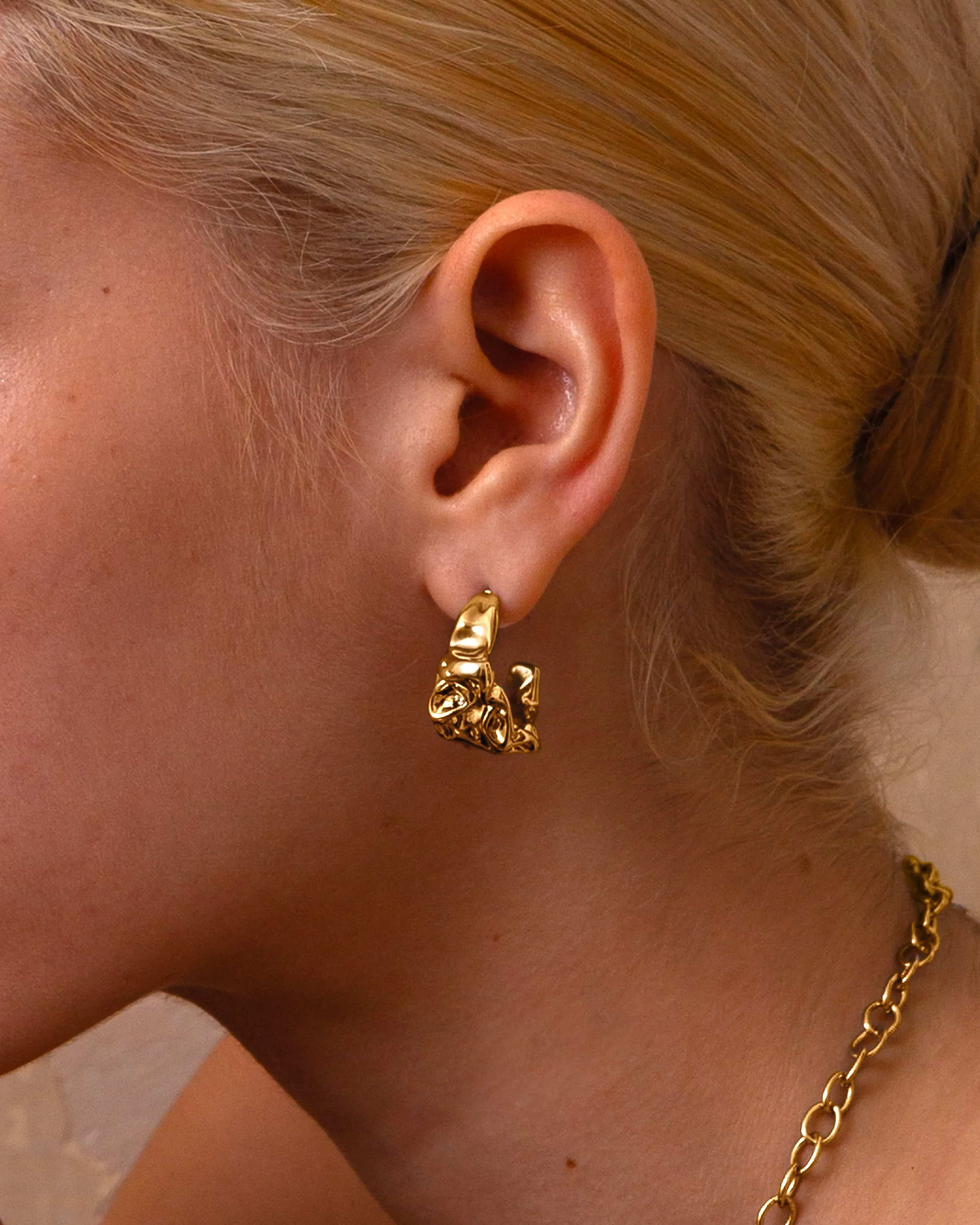Textured Molten Earrings in Gold