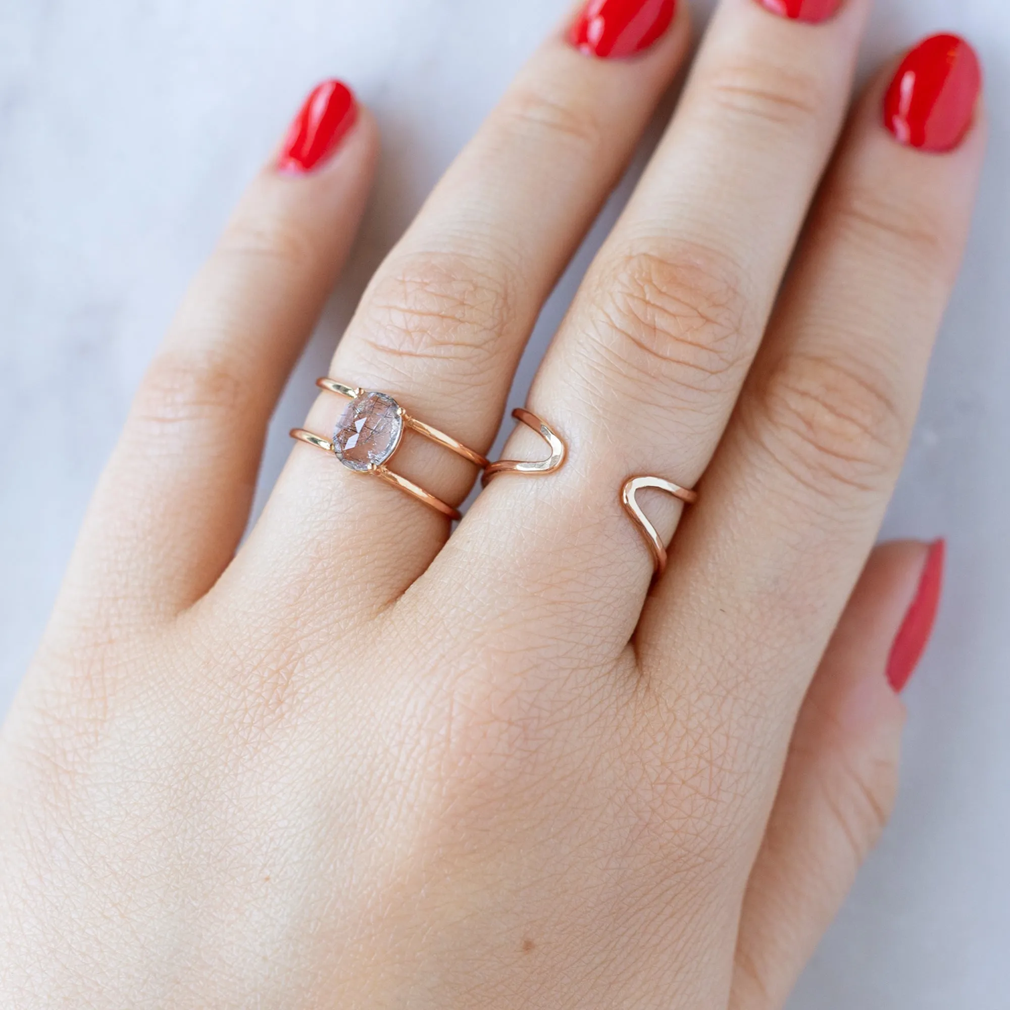 The Tourmaline in Quartz Cage Ring | Yellow, Rose, White or Sterling Silver