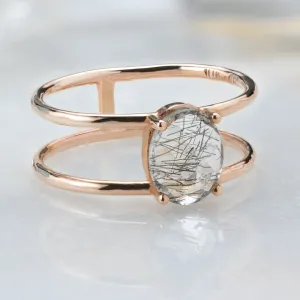 The Tourmaline in Quartz Cage Ring | Yellow, Rose, White or Sterling Silver