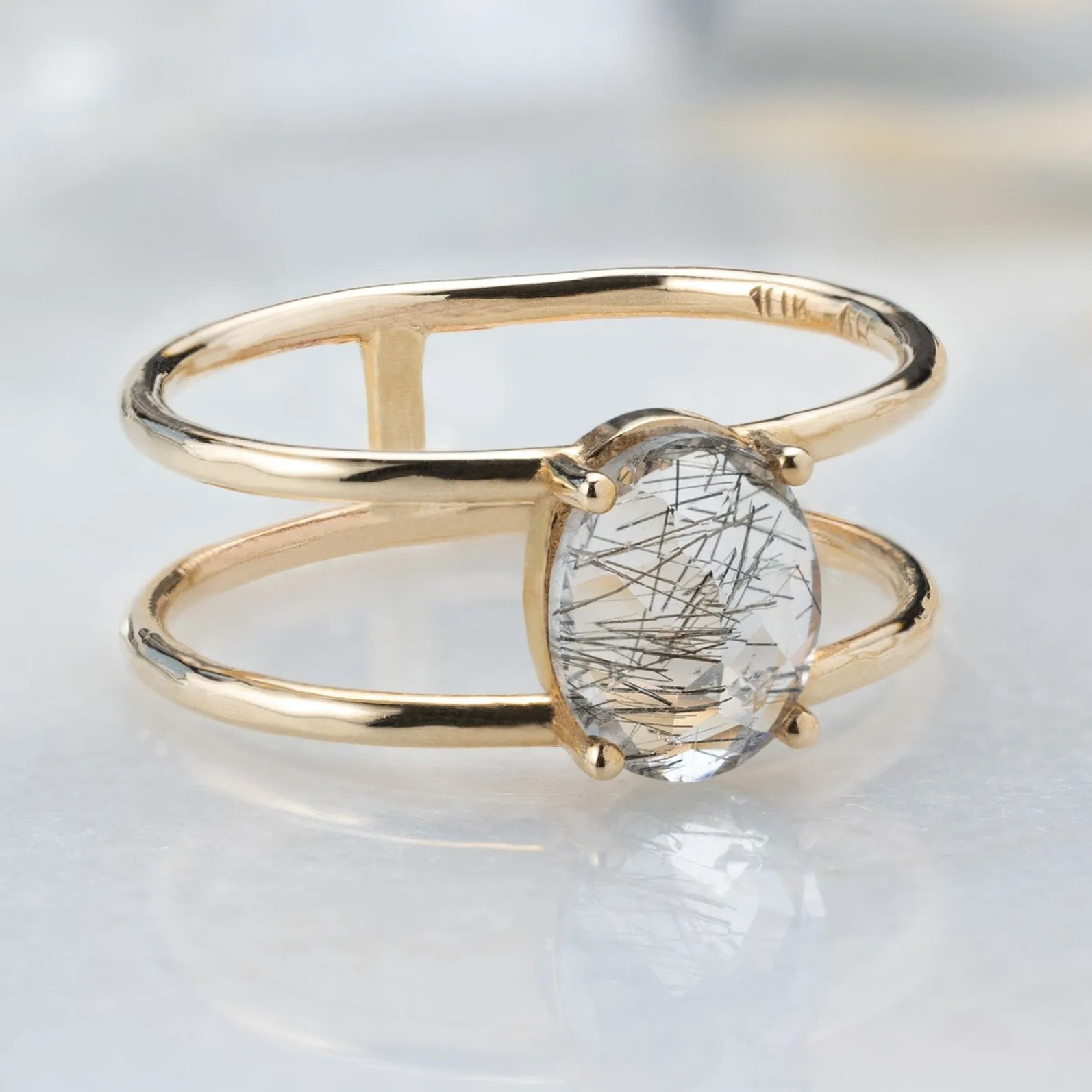 The Tourmaline in Quartz Cage Ring | Yellow, Rose, White or Sterling Silver