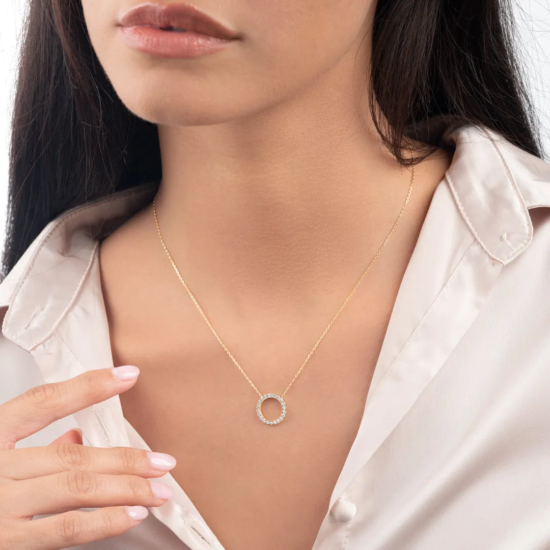 Thin Circle Diamond Pendant Yellow Gold