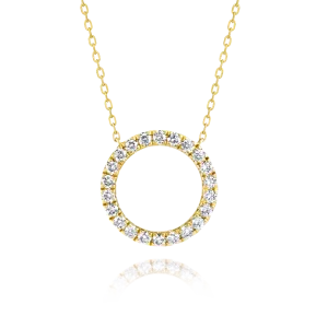 Thin Circle Diamond Pendant Yellow Gold