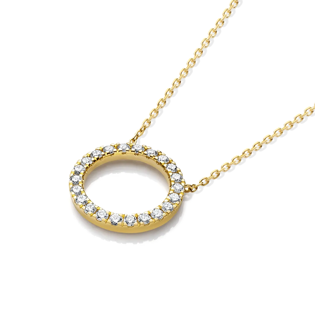 Thin Circle Diamond Pendant Yellow Gold