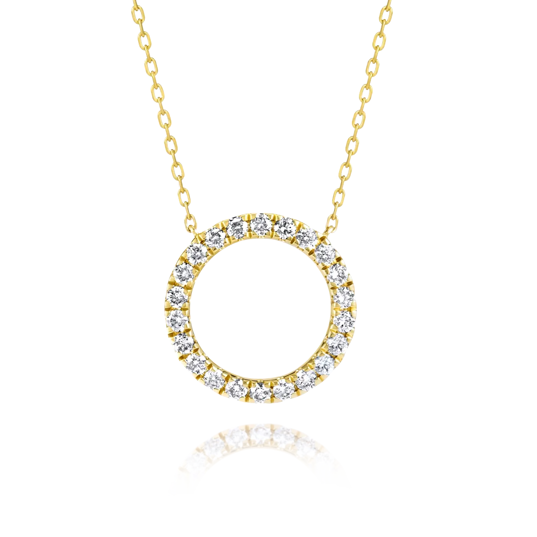 Thin Circle Diamond Pendant Yellow Gold