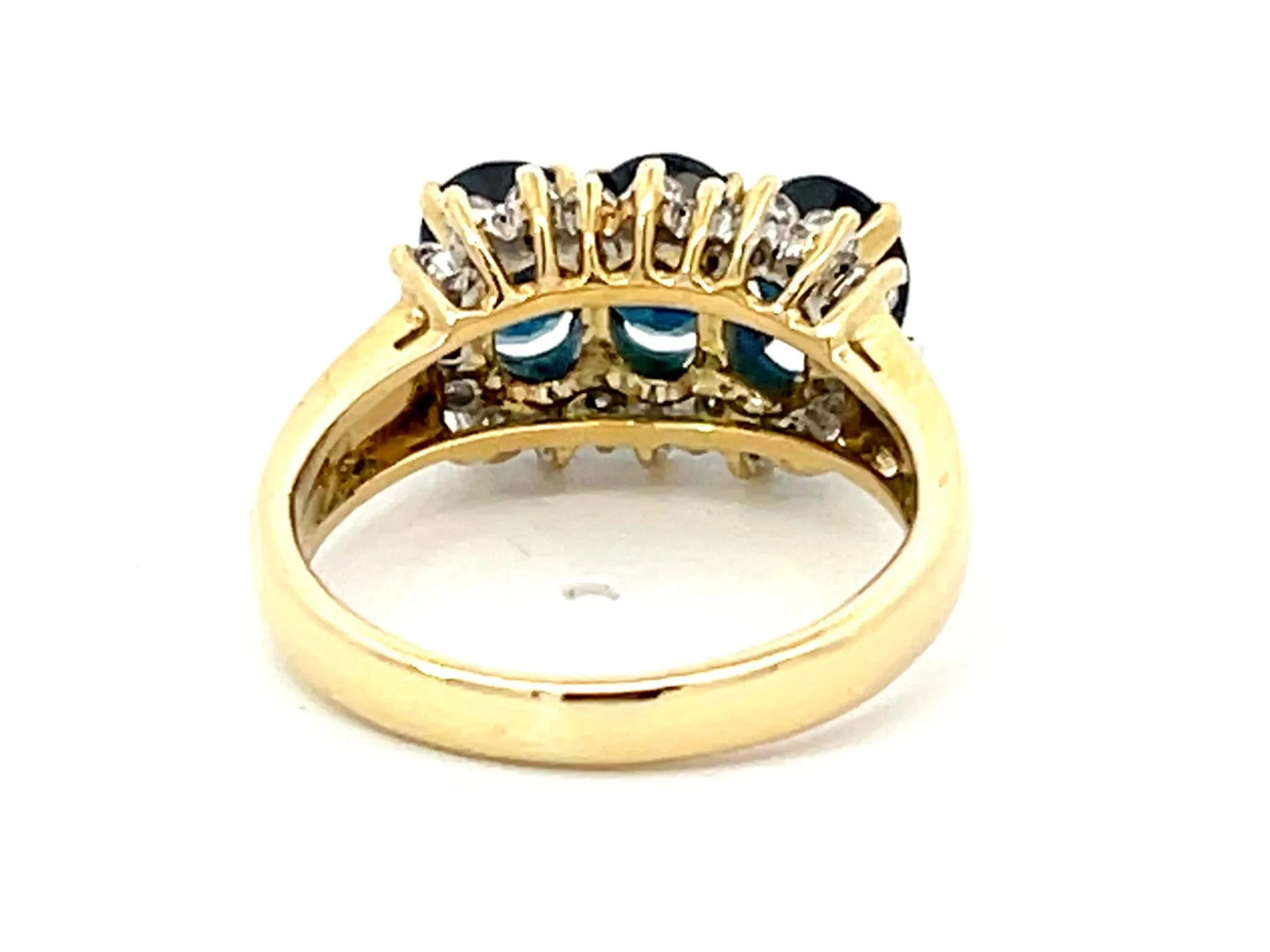 Three Oval Blue Sapphire and Diamond Ring in 18K Yellow Gold