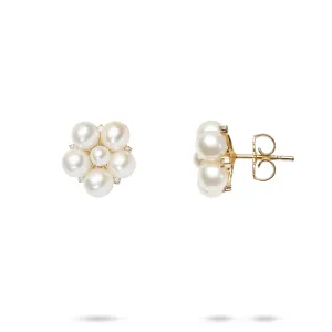 Tiny Bubbles Freshwater White Pearl Earrings in Gold with Diamonds