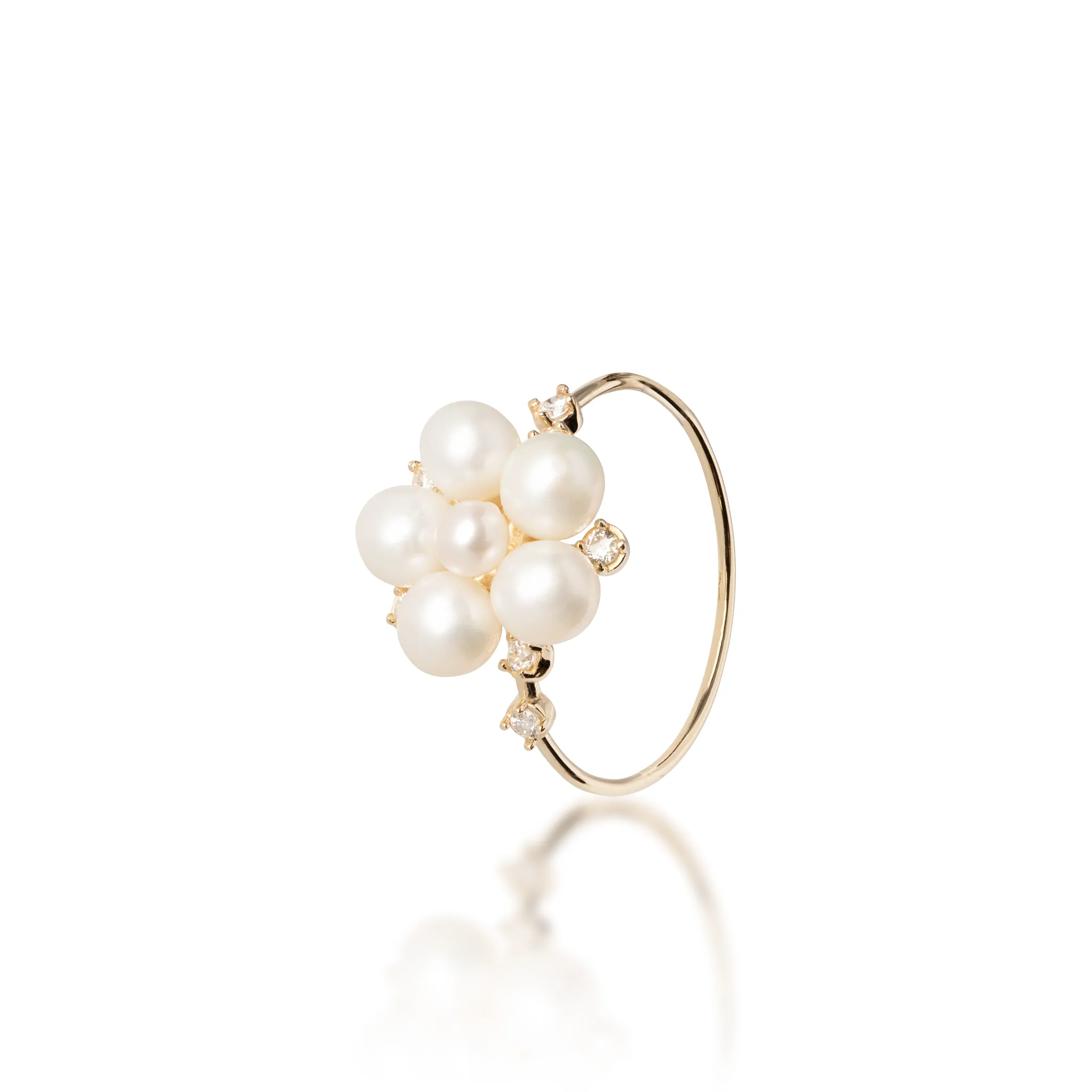 Tiny Bubbles Freshwater White Pearl Ring in Gold with Diamonds