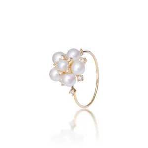 Tiny Bubbles Freshwater White Pearl Ring in Gold with Diamonds