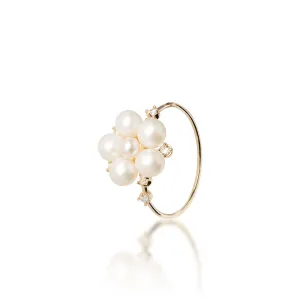 Tiny Bubbles Freshwater White Pearl Ring in Gold with Diamonds