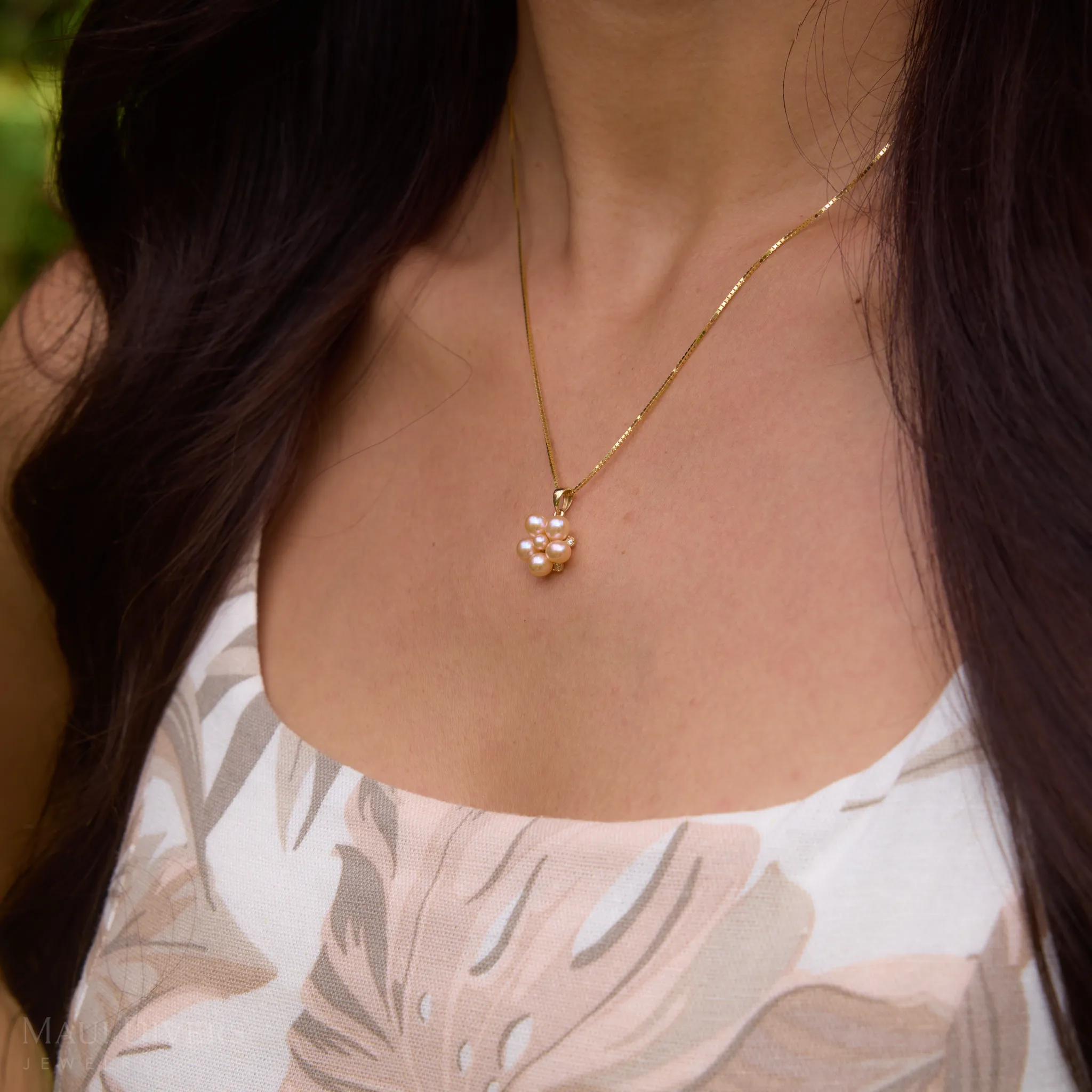 Tiny Bubbles Peach Freshwater Pearl Pendant in Gold with Diamonds