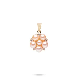 Tiny Bubbles Peach Freshwater Pearl Pendant in Gold with Diamonds