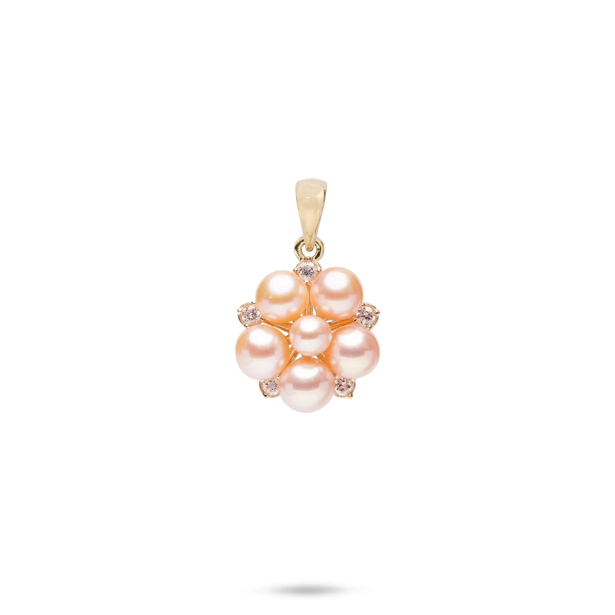 Tiny Bubbles Peach Freshwater Pearl Pendant in Gold with Diamonds
