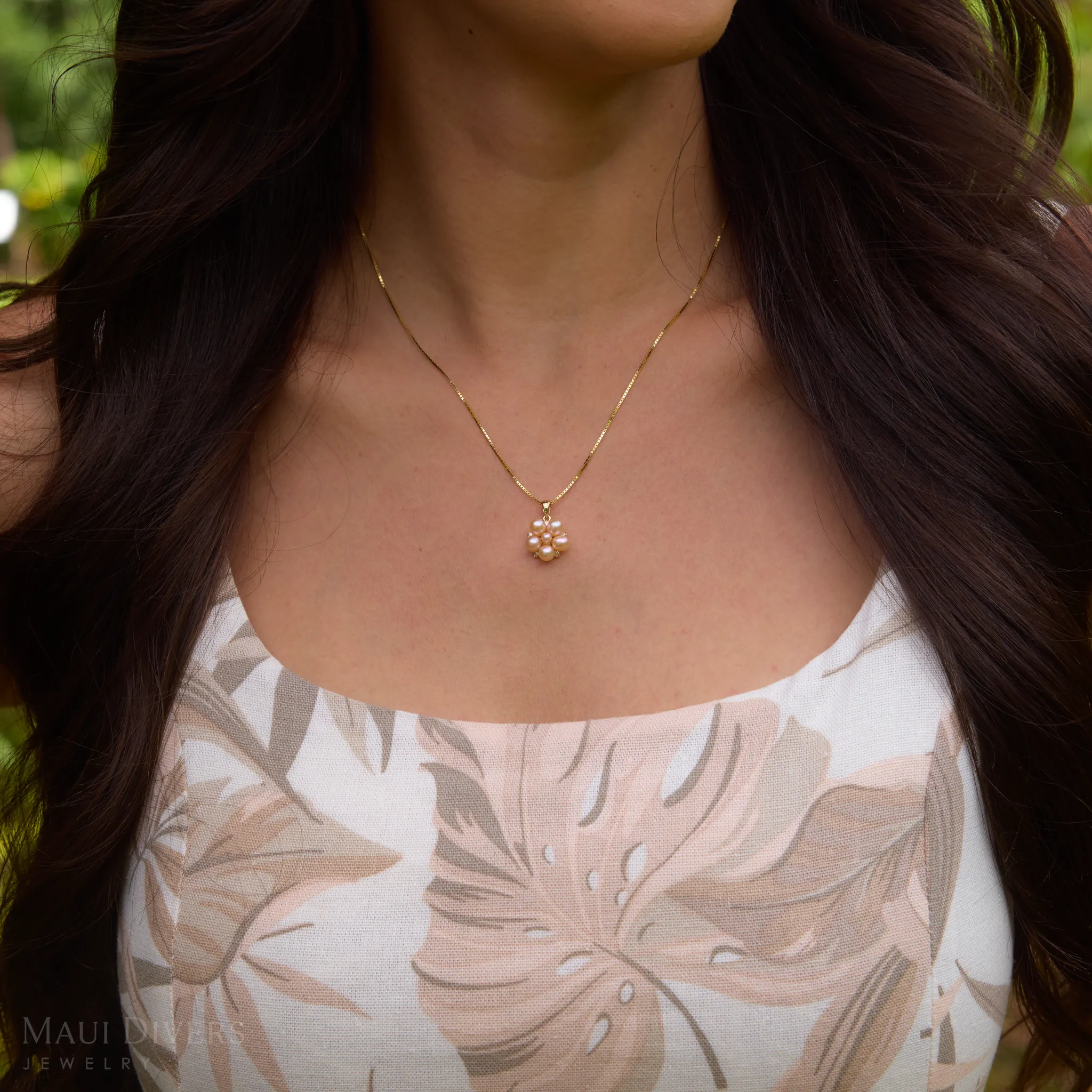 Tiny Bubbles Peach Freshwater Pearl Pendant in Gold with Diamonds