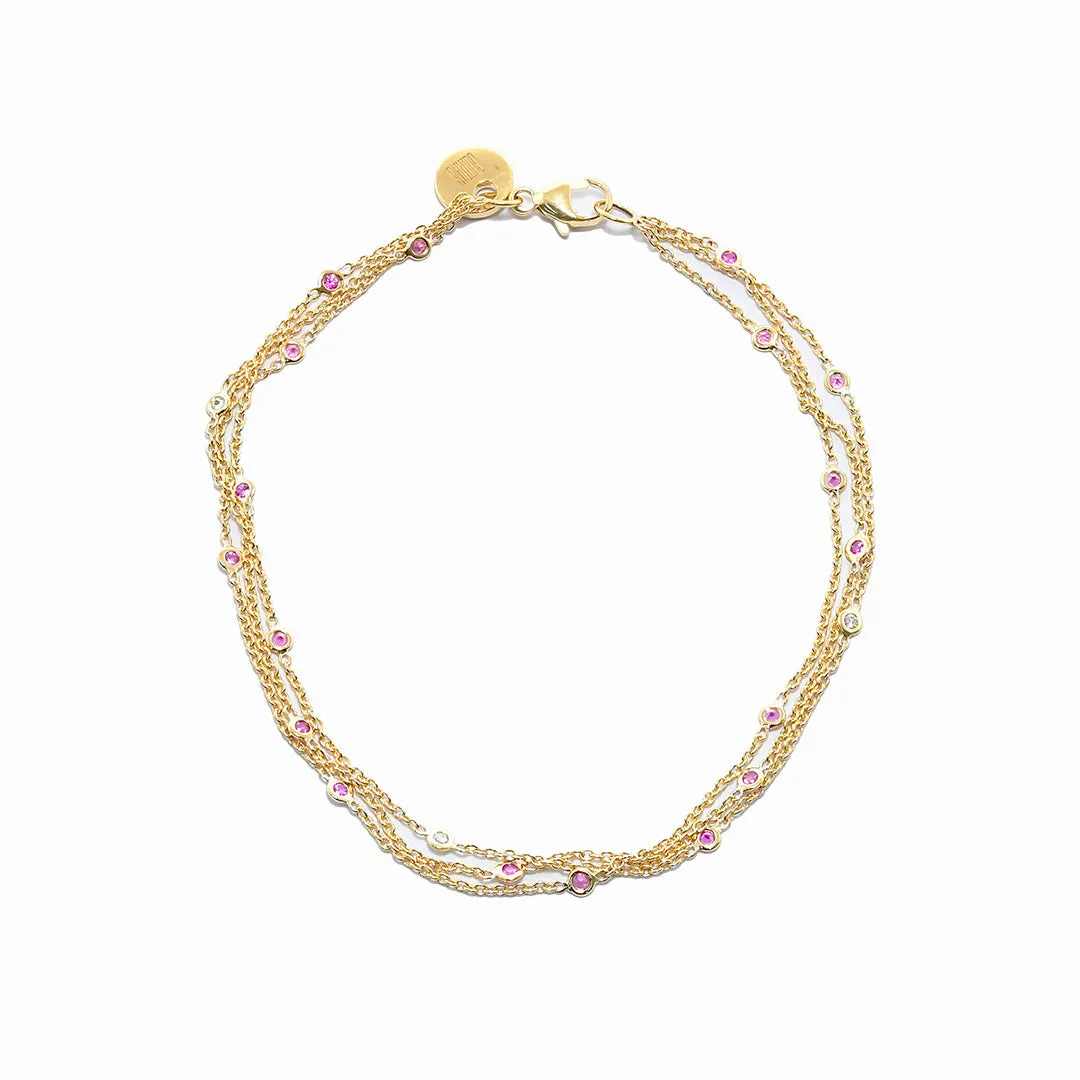 Triple Chain Bracelet in Pink Sapphires & Diamonds