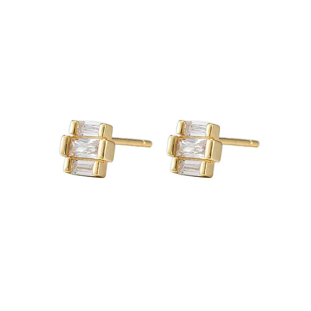 Triple CZ Stud Earrings