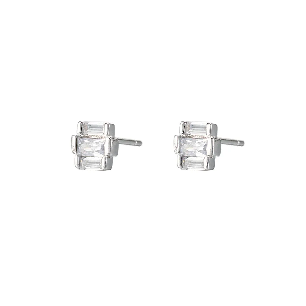 Triple CZ Stud Earrings
